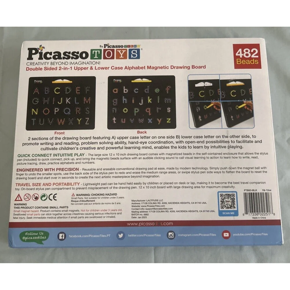 Picasso Toys Alphabet Magnetic Drawing Board 10x12in Double Sided
